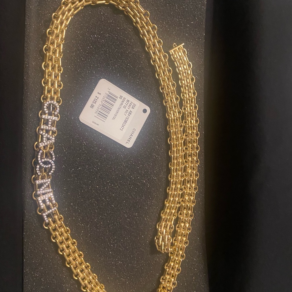 CHANEL Gold Necklace with Silver Lettering
